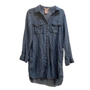 Philosophy Women's Polka Dot Button Front Western Blue Denim Dress Size S